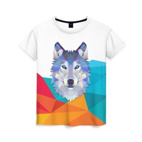 Женская футболка 3D с принтом Волк , 100% полиэфир ( синтетическое хлопкоподобное полотно) | прямой крой, круглый вырез горловины, длина до линии бедер | вол | геометрические животные | животные | иллюстрация