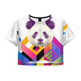 Женская футболка 3D укороченная с принтом Панда , 100% полиэстер | круглая горловина, длина футболки до линии талии, рукава с отворотами | panda | геометрические животные | животные | иллюстрация | панда