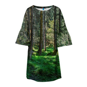 Детское платье 3D с принтом Темный лес , 100% полиэстер | прямой силуэт, чуть расширенный к низу. Круглая горловина, на рукавах — воланы | Тематика изображения на принте: бор | деревья | ель | ельник | заповедник | камни | красивый | лес | лето | мох | мрачный | прекрасный | природа | флора | чудесный