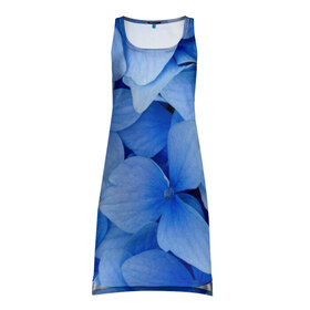 Платье-майка 3D с принтом Синие цветы , 100% полиэстер | полуприлегающий силуэт, широкие бретели, круглый вырез горловины, удлиненный подол сзади. | 