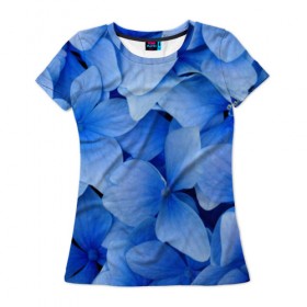 Женская футболка 3D с принтом Синие цветы , 100% полиэфир ( синтетическое хлопкоподобное полотно) | прямой крой, круглый вырез горловины, длина до линии бедер | 