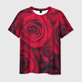 Мужская футболка 3D с принтом Красные розы , 100% полиэфир | прямой крой, круглый вырез горловины, длина до линии бедер | Тематика изображения на принте: 8 марта | букет | весна | дары флоры | женщине | красные | лепестки | лето | любовь | отношения | подарок | розы | романтика | флора | цветок | цветы
