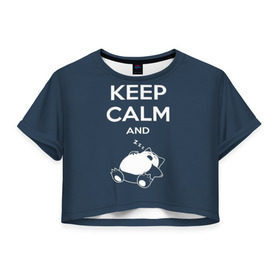 Женская футболка 3D укороченная с принтом Keep calm and zzz , 100% полиэстер | круглая горловина, длина футболки до линии талии, рукава с отворотами | cat | cute | keep calm | sleep | zzz | будь спокоен | кот | котик | кошак | милый | с надписью | спящий