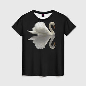 Женская футболка 3D с принтом Белый лебедь , 100% полиэфир ( синтетическое хлопкоподобное полотно) | прямой крой, круглый вырез горловины, длина до линии бедер | 