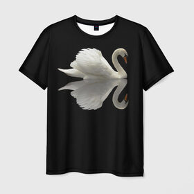 Мужская футболка 3D с принтом Белый лебедь , 100% полиэфир | прямой крой, круглый вырез горловины, длина до линии бедер | Тематика изображения на принте: 