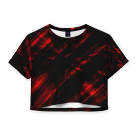Женская футболка 3D укороченная с принтом broken lines , 100% полиэстер | круглая горловина, длина футболки до линии талии, рукава с отворотами | Тематика изображения на принте: абстракция | черно красный
