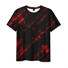 Мужская футболка 3D с принтом broken lines , 100% полиэфир | прямой крой, круглый вырез горловины, длина до линии бедер | Тематика изображения на принте: абстракция | черно красный