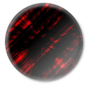 Значок с принтом broken lines ,  металл | круглая форма, металлическая застежка в виде булавки | абстракция | черно красный