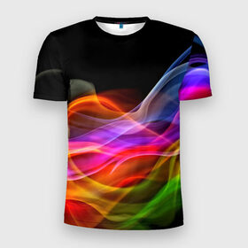 Мужская футболка 3D спортивная с принтом Цветной дым , 100% полиэстер с улучшенными характеристиками | приталенный силуэт, круглая горловина, широкие плечи, сужается к линии бедра | абстракция | волны | дым | узоры | форма | цвет