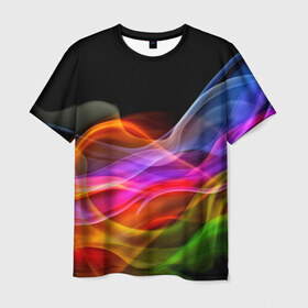 Мужская футболка 3D с принтом Цветной дым , 100% полиэфир | прямой крой, круглый вырез горловины, длина до линии бедер | Тематика изображения на принте: абстракция | волны | дым | узоры | форма | цвет