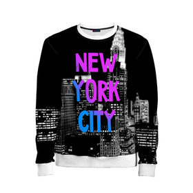 Детский свитшот 3D с принтом Нью-Йорк , 100% полиэстер | свободная посадка, прямой крой, мягкая тканевая резинка на рукавах и понизу свитшота | america | capital | city | lights | new york | night | skyscrapers | tourism | usa | америка | город | ночь | нью йорк | огни | столица | сша | туризм