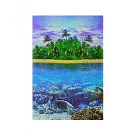 Обложка для паспорта матовая кожа с принтом Тропики , натуральная матовая кожа | размер 19,3 х 13,7 см; прозрачные пластиковые крепления | остров | пейзаж | яркий