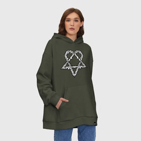 Худи SuperOversize хлопок с принтом HIM. Heartagram , 70% хлопок, 30% полиэстер, мягкий начес внутри | карман-кенгуру, эластичная резинка на манжетах и по нижней кромке, двухслойный капюшон
 | heartagram | him | love metal | rock | ville valo | вилле вало