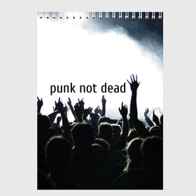 Скетчбук с принтом Punk not dead , 100% бумага
 | 48 листов, плотность листов — 100 г/м2, плотность картонной обложки — 250 г/м2. Листы скреплены сверху удобной пружинной спиралью | punk not dead | бит | группа | драйв | дым | зал | концерт | музыка | надпись | панк | панк не умрет | панки | рок | слова | танцы | туман | тусовка | фраза | хой
