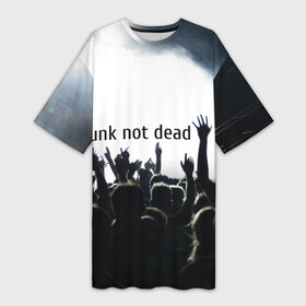 Платье-футболка 3D с принтом Punk not dead ,  |  | punk not dead | бит | группа | драйв | дым | зал | концерт | музыка | надпись | панк | панк не умрет | панки | рок | слова | танцы | туман | тусовка | фраза | хой