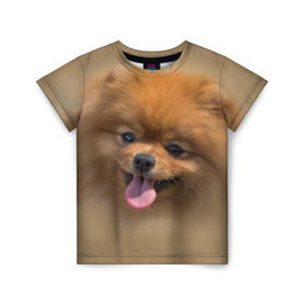 Детская футболка 3D с принтом Шпиц , 100% гипоаллергенный полиэфир | прямой крой, круглый вырез горловины, длина до линии бедер, чуть спущенное плечо, ткань немного тянется | shpic | животные | мордочка | пёс | рыжий | собака | собачка | язык