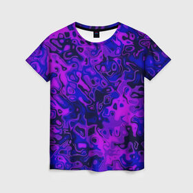 Женская футболка 3D с принтом Фиолетовые разводы , 100% полиэфир ( синтетическое хлопкоподобное полотно) | прямой крой, круглый вырез горловины, длина до линии бедер | 