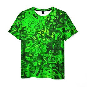 Мужская футболка 3D с принтом Зелёные разводы , 100% полиэфир | прямой крой, круглый вырез горловины, длина до линии бедер | 