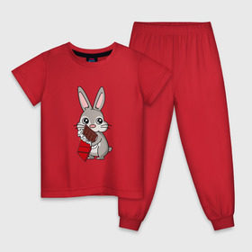 Детская пижама хлопок с принтом Любитель шоколада , 100% хлопок |  брюки и футболка прямого кроя, без карманов, на брюках мягкая резинка на поясе и по низу штанин
 | животные | заяц | кролик | пасха | шоколад | юмор