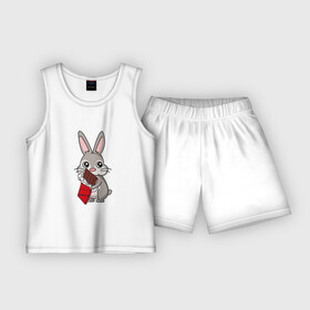 Детская пижама с шортами хлопок с принтом Любитель шоколада ,  |  | животные | заяц | кролик | пасха | шоколад | юмор