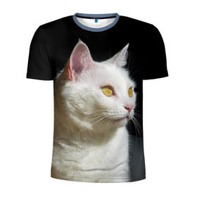 Мужская футболка 3D спортивная с принтом Белая и пушистая , 100% полиэстер с улучшенными характеристиками | приталенный силуэт, круглая горловина, широкие плечи, сужается к линии бедра | Тематика изображения на принте: белый | взгляд | глаза | киска | кот | котёнок | кошка | пушистый