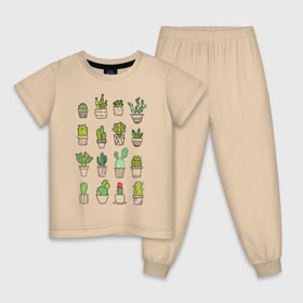 Детская пижама хлопок с принтом cactus , 100% хлопок |  брюки и футболка прямого кроя, без карманов, на брюках мягкая резинка на поясе и по низу штанин
 | Тематика изображения на принте: cactus | tmblr | tubler | кактус