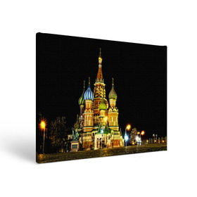 Холст прямоугольный с принтом Москва , 100% ПВХ |  | kremlin | moscow | russia | город | кремль | москва | ночь | огни | река