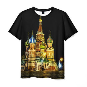 Мужская футболка 3D с принтом Москва , 100% полиэфир | прямой крой, круглый вырез горловины, длина до линии бедер | kremlin | moscow | russia | город | кремль | москва | ночь | огни | река