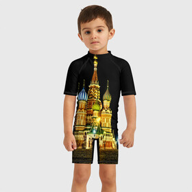 Детский купальный костюм 3D с принтом Москва , Полиэстер 85%, Спандекс 15% | застежка на молнии на спине | kremlin | moscow | russia | город | кремль | москва | ночь | огни | река