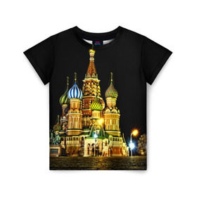 Детская футболка 3D с принтом Москва , 100% гипоаллергенный полиэфир | прямой крой, круглый вырез горловины, длина до линии бедер, чуть спущенное плечо, ткань немного тянется | kremlin | moscow | russia | город | кремль | москва | ночь | огни | река