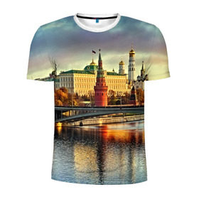 Мужская футболка 3D спортивная с принтом Москва река , 100% полиэстер с улучшенными характеристиками | приталенный силуэт, круглая горловина, широкие плечи, сужается к линии бедра | Тематика изображения на принте: kremlin | moscow | russia | город | кремль | москва | ночь | огни | река