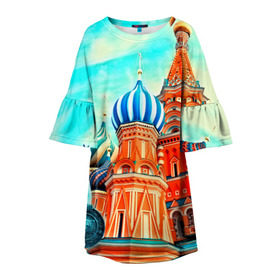 Детское платье 3D с принтом Moscow Russia , 100% полиэстер | прямой силуэт, чуть расширенный к низу. Круглая горловина, на рукавах — воланы | kremlin | moscow | russia | город | кремль | москва | ночь | огни | река