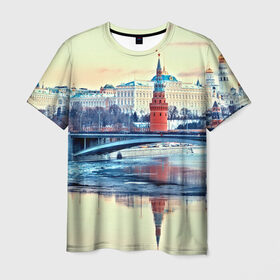 Мужская футболка 3D с принтом Река Москва , 100% полиэфир | прямой крой, круглый вырез горловины, длина до линии бедер | kremlin | moscow | russia | город | кремль | москва | ночь | огни | река