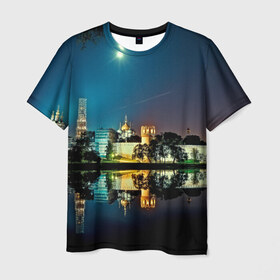 Мужская футболка 3D с принтом Ночная Москва , 100% полиэфир | прямой крой, круглый вырез горловины, длина до линии бедер | Тематика изображения на принте: kremlin | moscow | russia | город | кремль | москва | ночной город | ночь | огни | река
