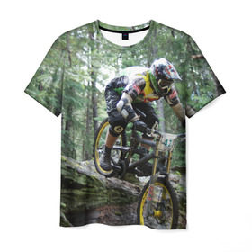 Мужская футболка 3D с принтом Велоспорт гонка , 100% полиэфир | прямой крой, круглый вырез горловины, длина до линии бедер | Тематика изображения на принте: велик | велосипед | гонка | горы | деревья | железный конь | колесо | лес | лисапед | природа | ровер | спорт | спортсмен | стальной конь | тандем | трицикл | шлем