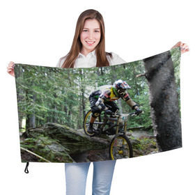 Флаг 3D с принтом Велоспорт гонка , 100% полиэстер | плотность ткани — 95 г/м2, размер — 67 х 109 см. Принт наносится с одной стороны | Тематика изображения на принте: велик | велосипед | гонка | горы | деревья | железный конь | колесо | лес | лисапед | природа | ровер | спорт | спортсмен | стальной конь | тандем | трицикл | шлем