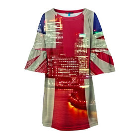 Детское платье 3D с принтом Лондон , 100% полиэстер | прямой силуэт, чуть расширенный к низу. Круглая горловина, на рукавах — воланы | Тематика изображения на принте: англия | великобритания | город | лондон | река | столица