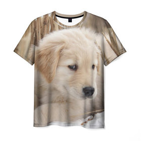 Мужская футболка 3D с принтом Щеночек , 100% полиэфир | прямой крой, круглый вырез горловины, длина до линии бедер | dog | puppy | собака | щенок | щеночек