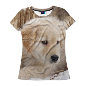 Женская футболка 3D с принтом Щеночек , 100% полиэфир ( синтетическое хлопкоподобное полотно) | прямой крой, круглый вырез горловины, длина до линии бедер | dog | puppy | собака | щенок | щеночек