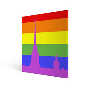 Холст квадратный с принтом Радужный флаг , 100% ПВХ |  | Тематика изображения на принте: город | любовь | отношения | радуга | сердце | сталица | флаг