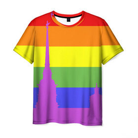 Мужская футболка 3D с принтом Радужный флаг , 100% полиэфир | прямой крой, круглый вырез горловины, длина до линии бедер | город | любовь | отношения | радуга | сердце | сталица | флаг