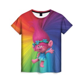 Женская футболка 3D с принтом Розочка тролли , 100% полиэфир ( синтетическое хлопкоподобное полотно) | прямой крой, круглый вырез горловины, длина до линии бедер | Тематика изображения на принте: trolls | детям | мультик | мультики | мультфильм | мультфильмы | радуга | разноцветные | разные цвета | розочка | тролли | тролль | цветные