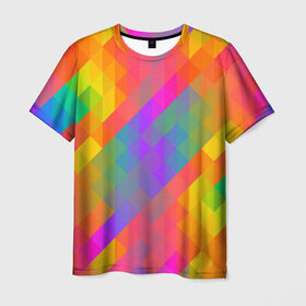 Мужская футболка 3D с принтом Цветные кубики , 100% полиэфир | прямой крой, круглый вырез горловины, длина до линии бедер | квадраты
