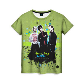 Женская футболка 3D с принтом Green Day 6 , 100% полиэфир ( синтетическое хлопкоподобное полотно) | прямой крой, круглый вырез горловины, длина до линии бедер | 