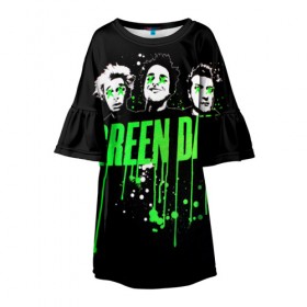 Детское платье 3D с принтом Green Day 4 , 100% полиэстер | прямой силуэт, чуть расширенный к низу. Круглая горловина, на рукавах — воланы | Тематика изображения на принте: american idiot | green day | грин дей | грин дэй