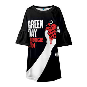 Детское платье 3D с принтом Green Day 3 , 100% полиэстер | прямой силуэт, чуть расширенный к низу. Круглая горловина, на рукавах — воланы | american idiot | green day | грин дей | грин дэй