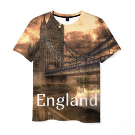 Мужская футболка 3D с принтом England (Англия) , 100% полиэфир | прямой крой, круглый вырез горловины, длина до линии бедер | Тематика изображения на принте: england | london | англия | британия | великобритания | владычица морей | вода | город | гостеприимный | дождей | клевый | красивый | лилия | лондон | мост | на темзе | окна | пасмурно | прикольный | река
