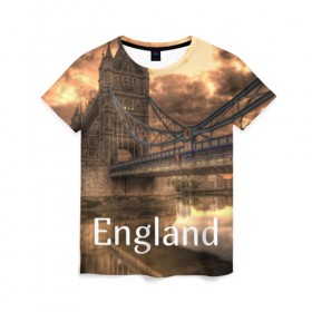 Женская футболка 3D с принтом England (Англия) , 100% полиэфир ( синтетическое хлопкоподобное полотно) | прямой крой, круглый вырез горловины, длина до линии бедер | england | london | англия | британия | великобритания | владычица морей | вода | город | гостеприимный | дождей | клевый | красивый | лилия | лондон | мост | на темзе | окна | пасмурно | прикольный | река