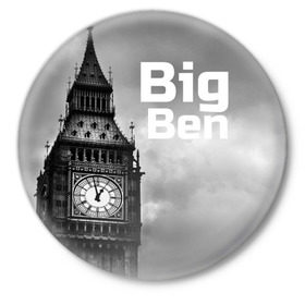 Значок с принтом Big Ben ,  металл | круглая форма, металлическая застежка в виде булавки | Тематика изображения на принте: england | london | англия | биг бен | лондон