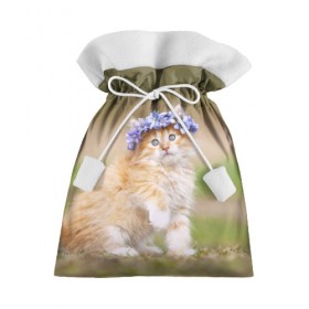Подарочный 3D мешок с принтом Веночек , 100% полиэстер | Размер: 29*39 см | василёк | венок | котёнок | кошка | цветок
